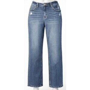 Lovervet by Vervet Womens Jeans 30/11 Mid Rise Straight Leg Distressed Blue